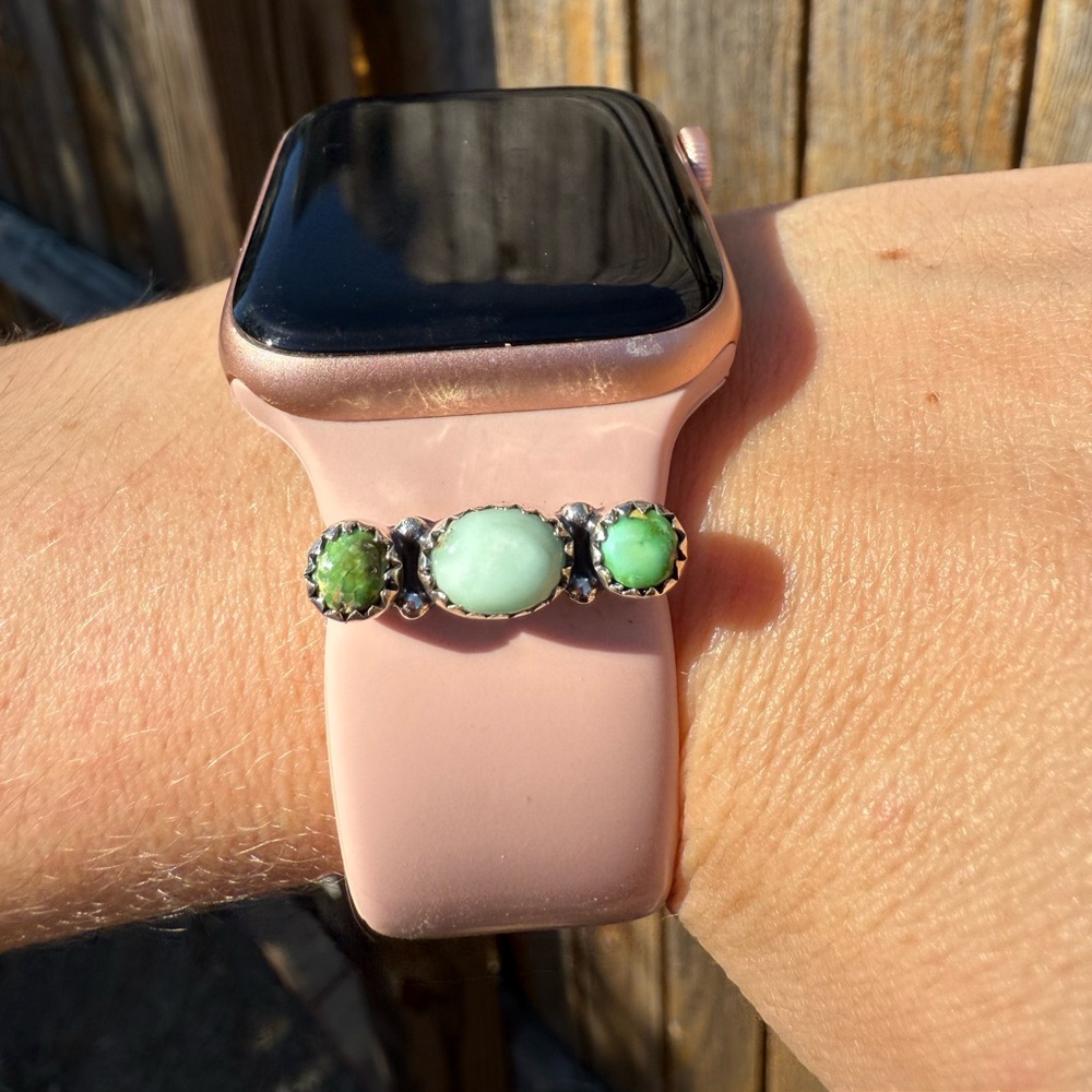 Paloma and Emerald Jasper Apple Smartwatch Charm Green Stone 925 Sterling